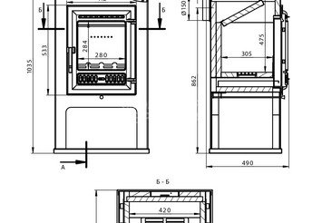 Печь-Камин ASTON 11кВт (180 м3) Ø150мм (Чугунная дверь) Амфиболит 2