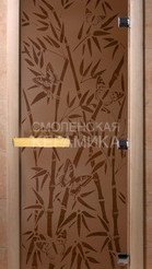 Дверь бан. DW 2000*800 кор. ольха-липа, БРОНЗА МАТОВОЕ с рис. Бамбук и бабочки, (00058) 1