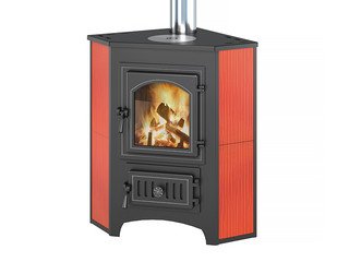Печь-Камин ВЕЗУВИЙ ПК-01 (220) угловой красн. с конфоркой 9 кВт (150 м3) Ø 115мм
