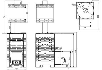 Печь для бани ASTON 16 стекло с баком на трубе 50л Ø115 (AISI 439) (круглый) 4