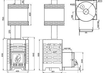 Печь для бани ASTON 12 с баком на трубе 50л Ø115 (AISI 439) (круглый) 4