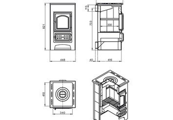 Печь-Камин ВЕЗУВИЙ ПК-01 (270) с плитой красн. 9 кВт (150 м3) Ø 115 мм 4