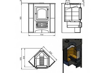 Печь-Камин ВЕЗУВИЙ ПК-01 (220) угловой беж. с конфоркой 9 кВт (150 м3) Ø 115 мм 3